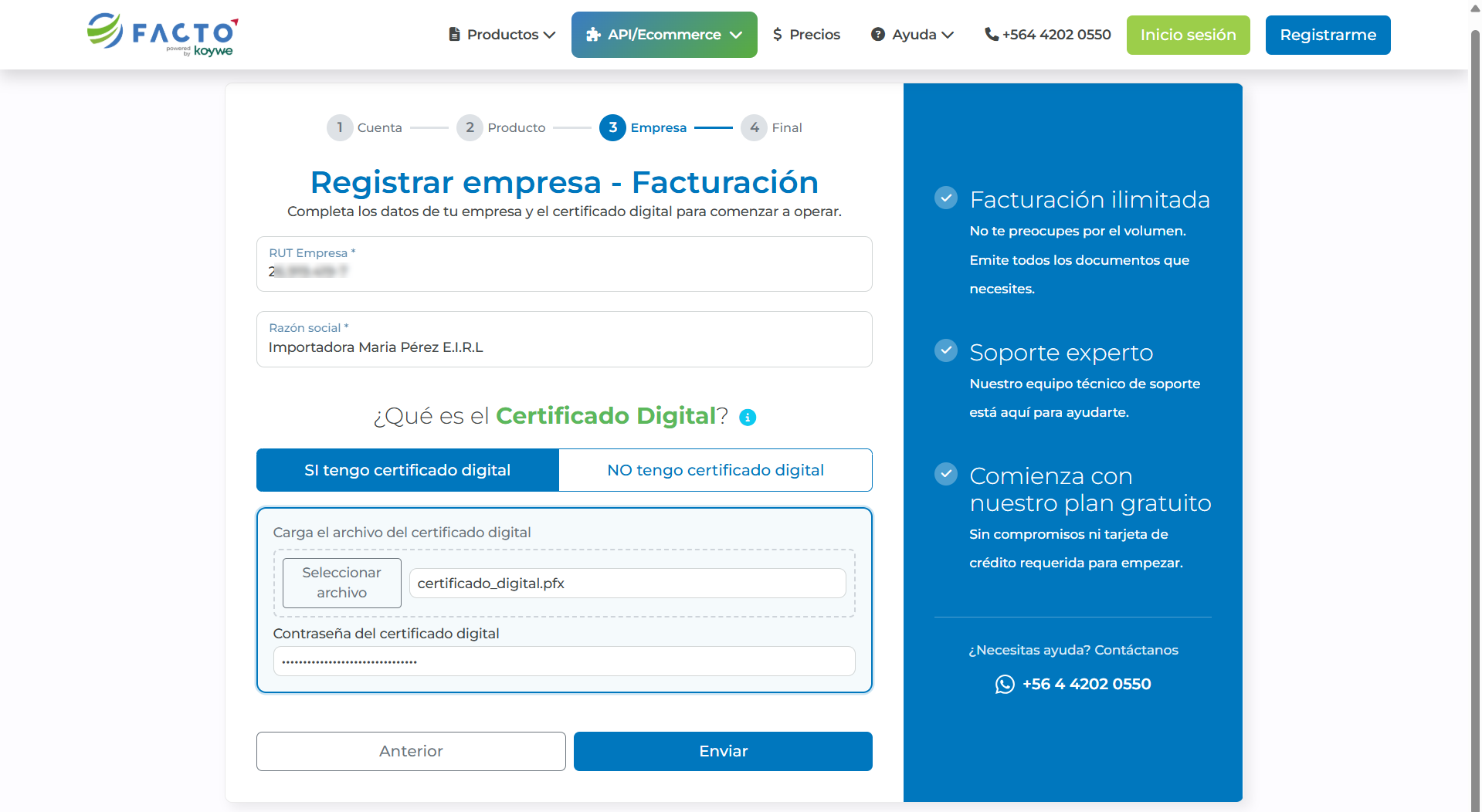 Opción SI tengo certificado digital